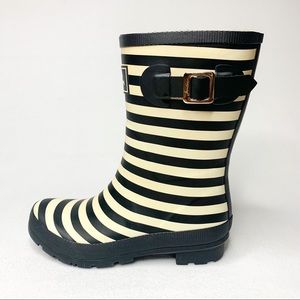 JOULES Black and Cream Striped Rain Boots